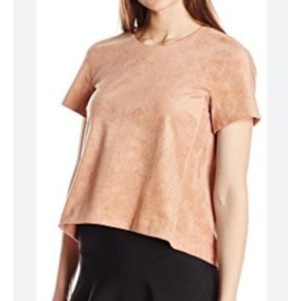 BCBGMaxAzria faux suede short sleeve textured top